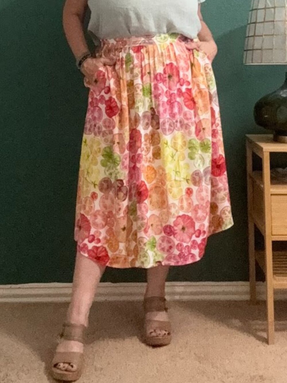 ModCloth Heirloom Tomato Slice Print Midi Skirt with Pockets Novelty XL Rare